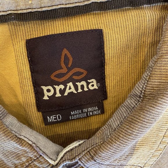 PrAna Brighton Shirt Mens Medium Shirt Sleeve Button Down Yellow Plaid - Picture 7 of 8